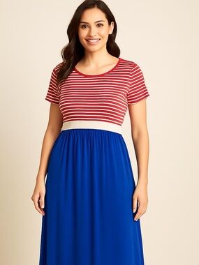 Chris & Carol Plus Red & white stripes and blue dress Size 3X